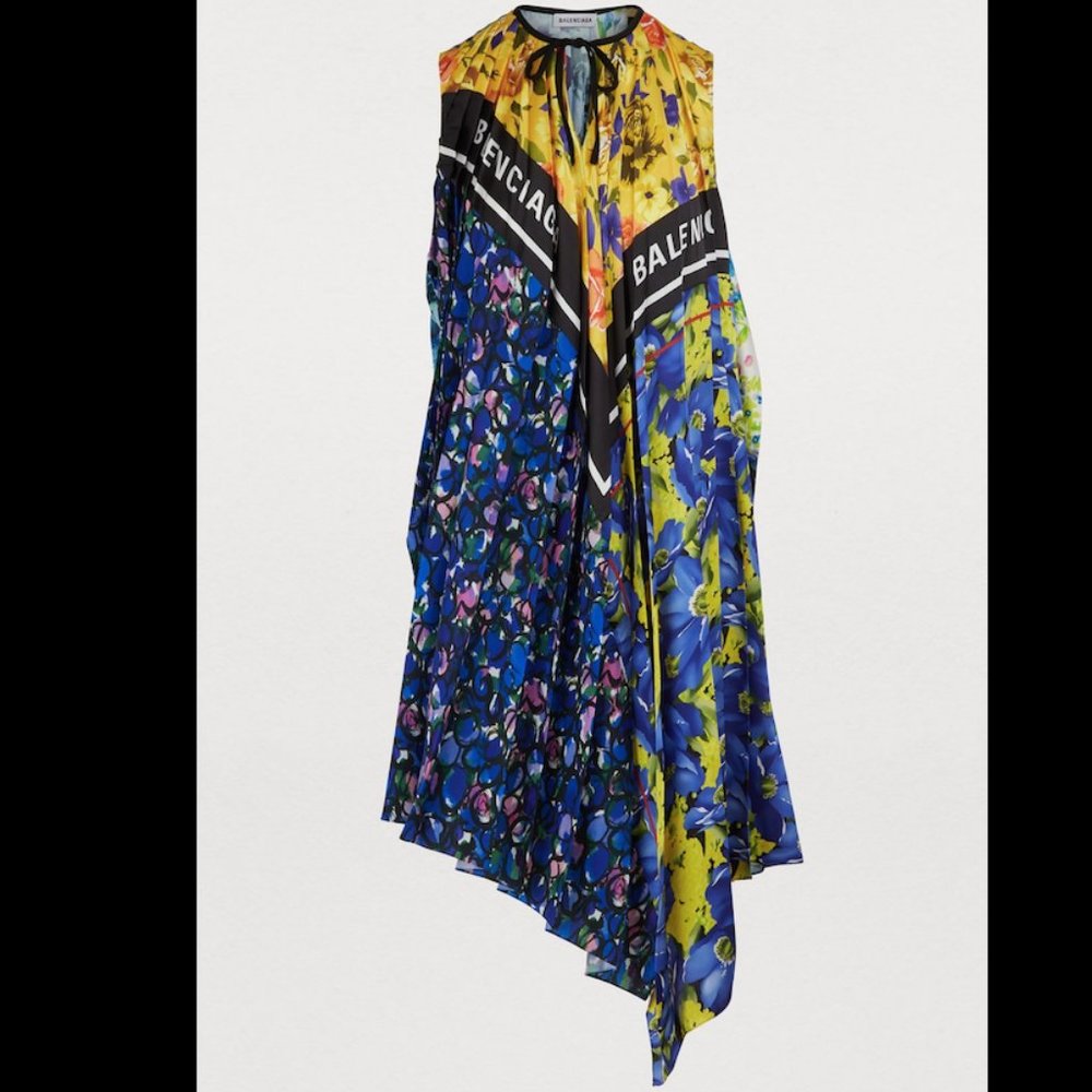 Balenciaga Floral and Logo Patchwork Midi Scarf Dress NWT
